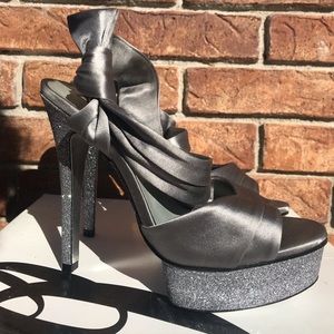 H by Halston silver sparkle platform heels